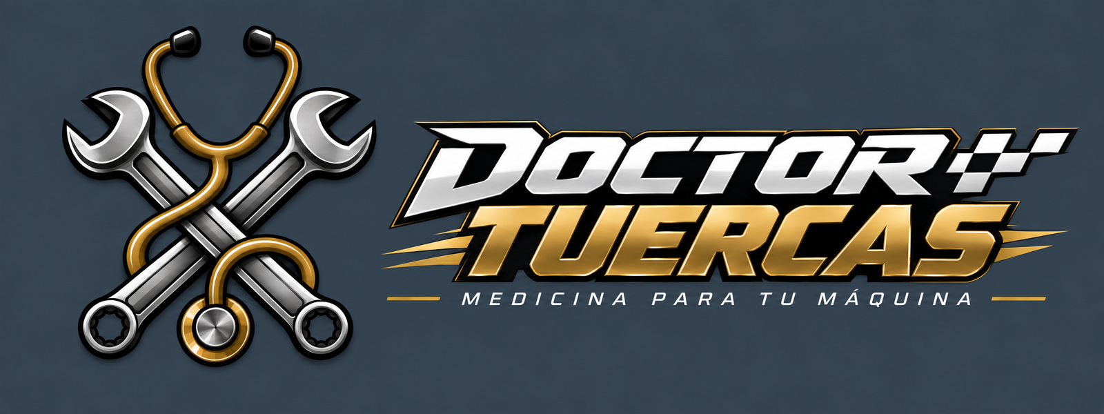 Logo de Doctor Tuercas: llave inglesa y estetoscopio cruzados